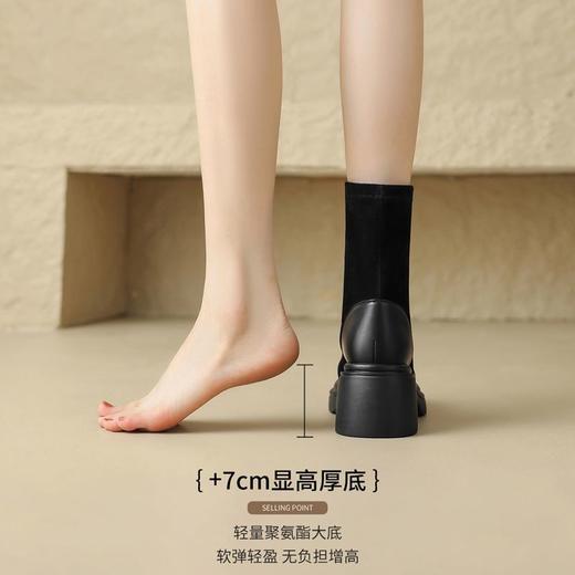 ZHR加绒高跟短靴女秋冬气质粗跟瘦瘦靴显瘦厚底弹力靴马丁靴 商品图9