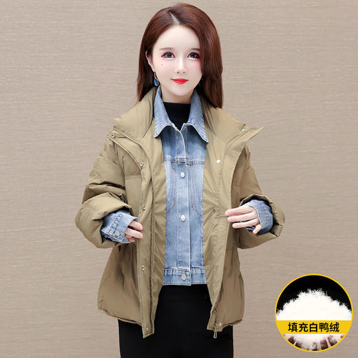 QYMXY-23YSJ802Y-Y,白鸭绒拼结假两件2023年冬季新款女装短款牛仔拼结保暖羽绒服上衣 商品图0