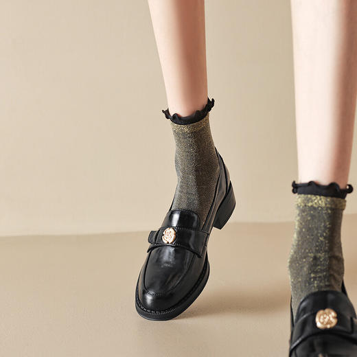 秋冬款【法式复古英伦风粗跟乐福鞋】真软皮一脚蹬  山茶花小皮鞋  中跟单鞋 商品图3