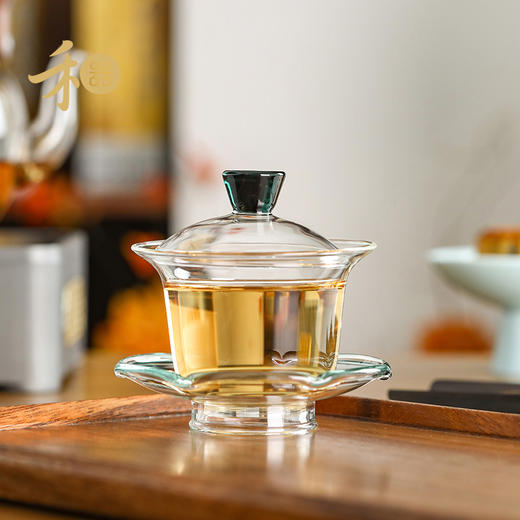 禾器晶彩·禾荷盖碗 玻璃盖碗耐高温玻璃茶碗功夫茶碗三才盖碗盖碗茶 商品图0