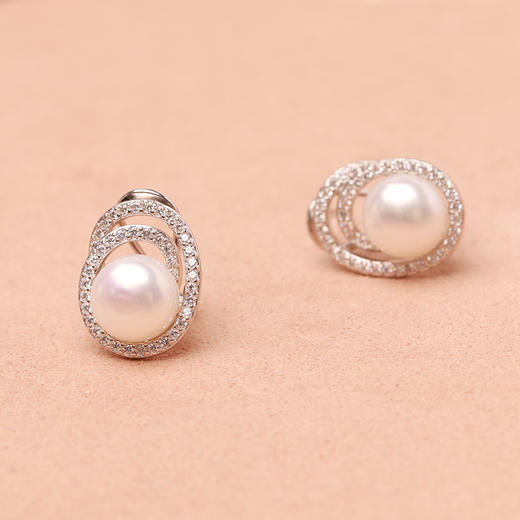 美裕 银925淡水珍珠耳钉 8-9mm白 107236 商品图2