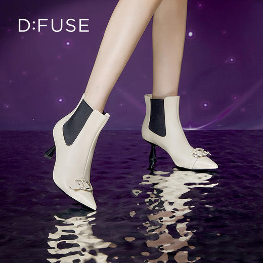 Dfuse迪芙斯冬季款时尚牛皮尖头短靴细高跟切尔西靴DF34116101 商品图1