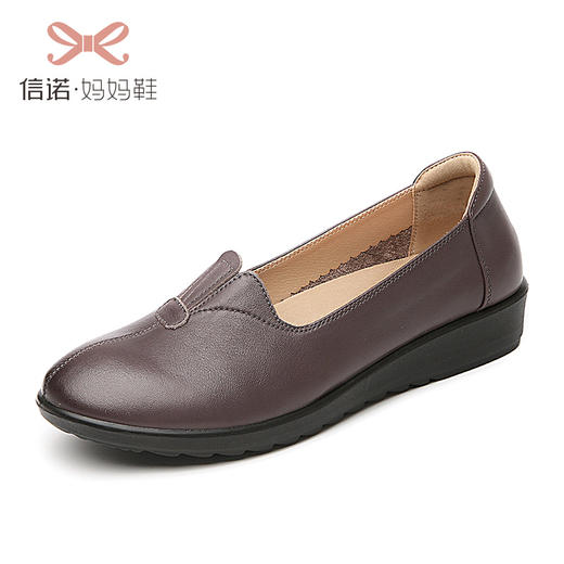 信诺妈妈鞋软底真皮大码宽脚春秋款中老年人夏季皮鞋女鞋平底单鞋21Q6030-26 商品图4
