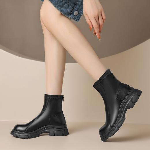 ZHR加绒短靴机车靴皮靴时尚马丁靴英伦风中筒厚底复古女靴子保暖 商品图3