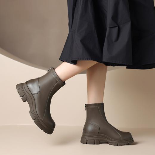 ZHR加绒短靴机车靴皮靴时尚马丁靴英伦风中筒厚底复古女靴子保暖 商品图11