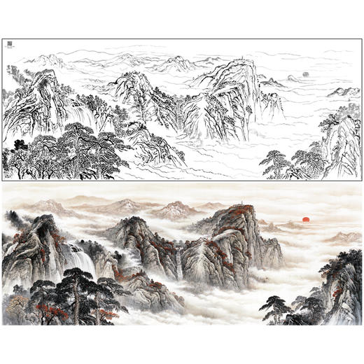 【大彩图】横幅工笔画白描底稿临摹勾线山水线稿FS16 商品图0