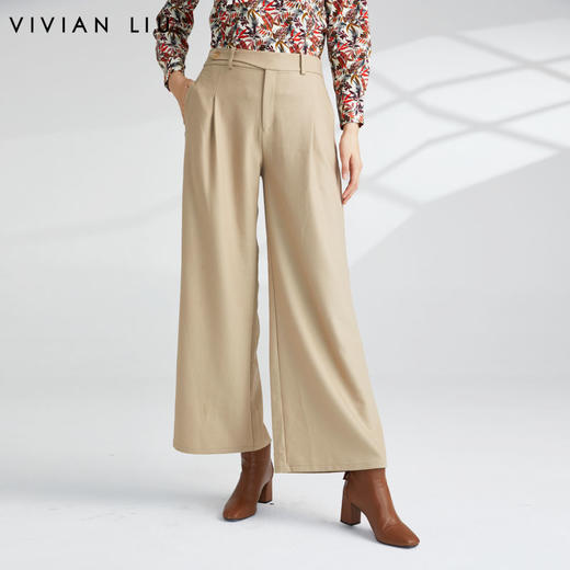 VIVIAN LIU薇薇安刘 R2345002 秋新款高腰腰袢点缀阔腿直筒长裤 商品图0