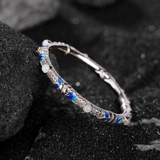 【韶华正茂】S925银和田玉竹叶手镯【CW-SZ01868】 商品图1