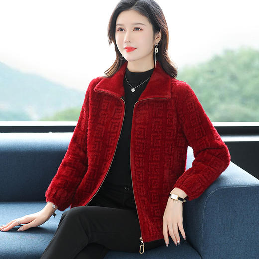 仿水貂绒短外套，中年妈妈秋冬加厚上衣CC-17-9723 商品图0