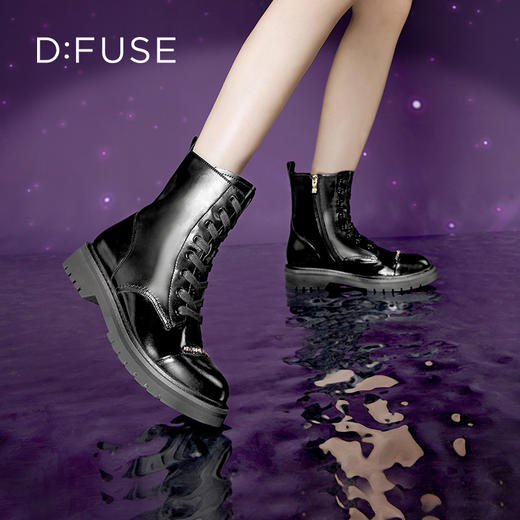 Dfuse迪芙斯冬季新款经典牛皮圆头短靴金属牌件马丁靴DF34116108 商品图1
