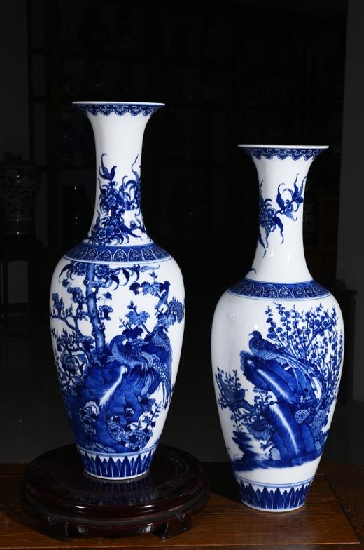 柴窑工笔花鸟锦上添花美人尖瓶 商品图0