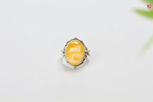 蜜蜡白花蜜戒指【望舒】，925银镶 商品图0