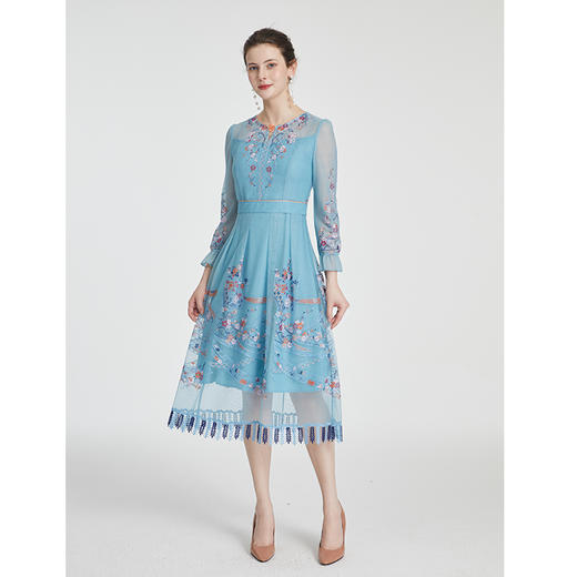 司歌刺绣长袖国风长袖网纱显瘦弹力连衣裙A881232 商品图2