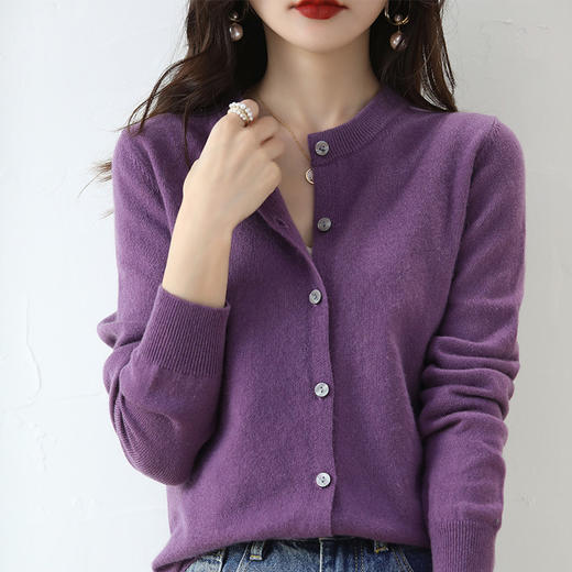 圆领纯色针织开衫，宽松百搭毛衣外套QH-HY050 商品图0