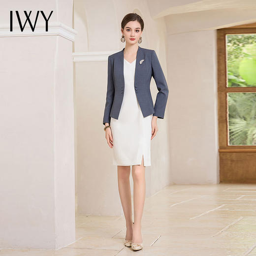 IWY/新款女装高级感蓝灰色一粒扣职业西装工作服时尚西装连衣裙 C1858+Q997 商品图3