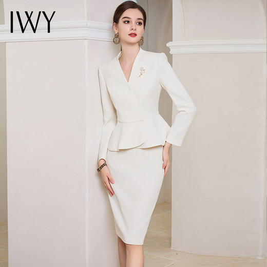 IWY/职业装气质女神范行政套装女正装高端白色主持人上镜西装套裙子C1864-M+S1863 商品图3
