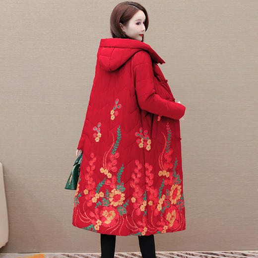 时尚保暖，冬款长款印花中年妈妈装棉服长袖连帽大码修身棉衣QYM-OMS-SDB377-L 商品图3