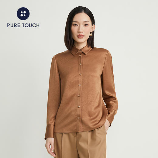 pure touch女士衬衫醋酸流沙色宽松百搭秋季上衣叠穿通勤外套 商品图3