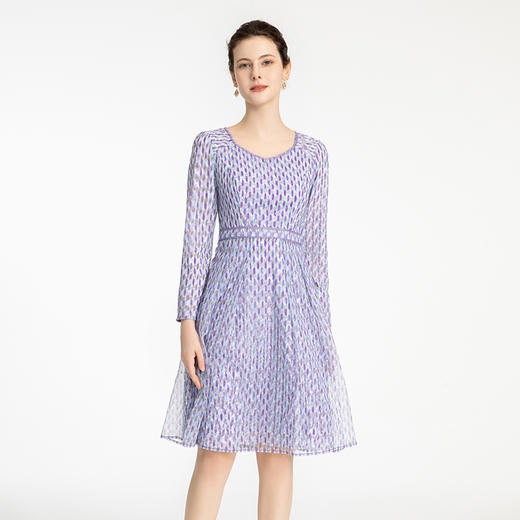 司歌印花几何长袖连衣裙圆领显瘦A881317 商品图0