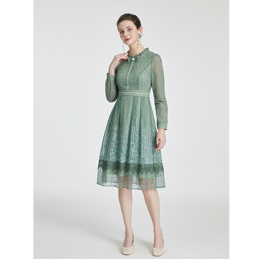 司歌刺绣蕾丝小立领国风连衣裙长袖显瘦A881275 商品图4