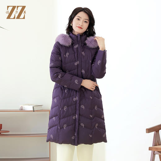 佐尔美秋季新款 休闲时尚可拆小碎花狐毛领羽绒服女E14YH34 商品图1
