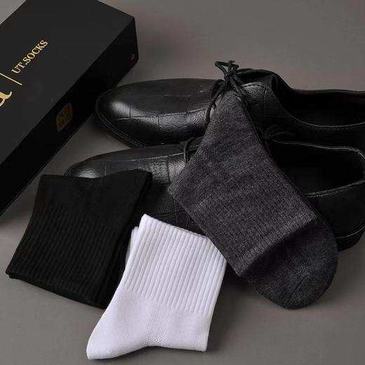 【男士休闲商务皮鞋袜】防臭吸汗透气  黑白灰中筒男士袜  经典配色低调优雅 商品图2