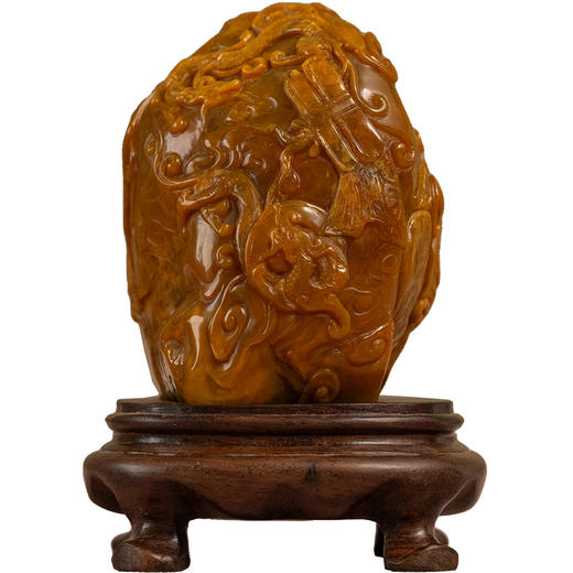 清 田黄石雕龙凤纹诗文印章（印文：怡然自得） 商品图5