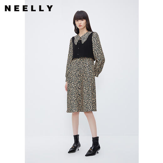 NEELLY纳俪商场同款羊毛碎花连衣裙女冬季新款温柔气质复古两件套N23111Y01146 商品图1