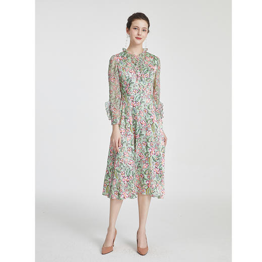 司歌印花光泽长袖连衣裙飘逸A881015 商品图4