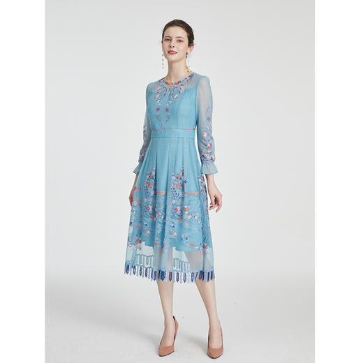 司歌刺绣长袖国风长袖网纱显瘦弹力连衣裙A881232 商品图4