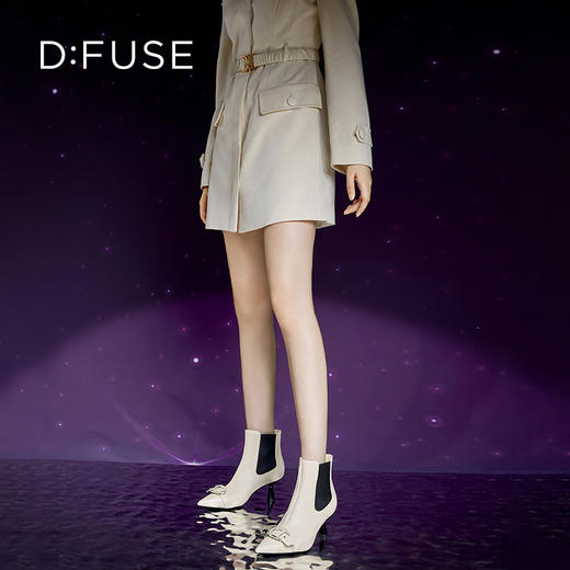 Dfuse迪芙斯冬季款时尚牛皮尖头短靴细高跟切尔西靴DF34116101 商品图2