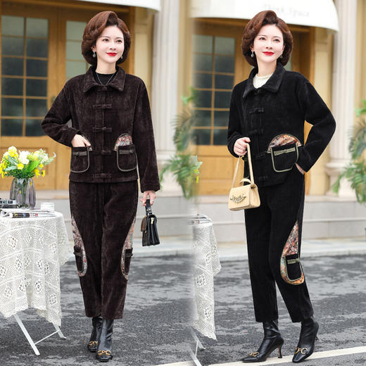 冬季新款，妈妈装加绒套装中老年女装大码灯芯绒外套+九分裤两件套TYWF-A935EOAF2332 商品图0