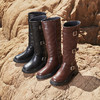 西遇牛仔骑士靴女新款秋冬复古长筒西部靴黑色圆头厚底长靴子D0034217 商品缩略图4