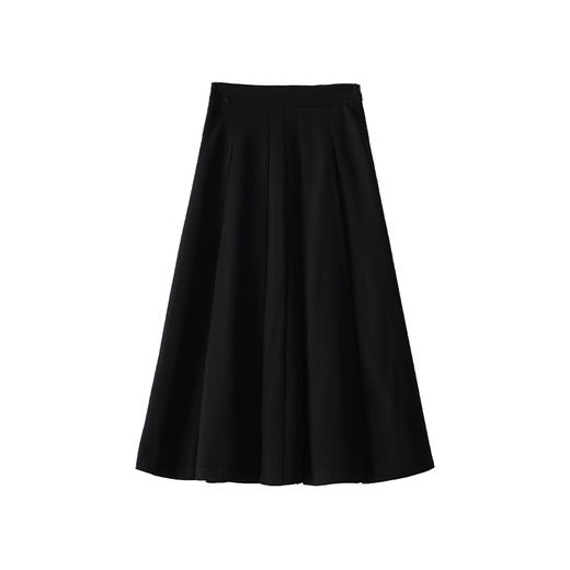 鹿向南《微甜黑巧》黑色压褶半身裙女秋季高腰百褶裙a字中长裙子 商品图3