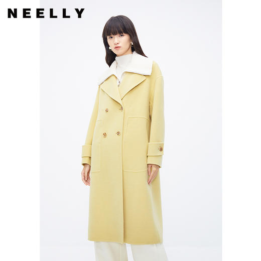 NEELLY纳俪商场同款100%绵羊毛针织翻领双面呢大衣女冬双排扣外套N23111N01135 商品图0