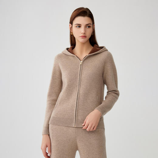 【纯羊绒连帽运动外套】羊绒世家秋冬新品女士高织保暖运动针织外套 商品图0