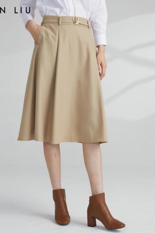 VIVIAN LIU薇薇安刘R2344002秋女装新款腰部腰带斜插兜大A摆中裙 商品图5