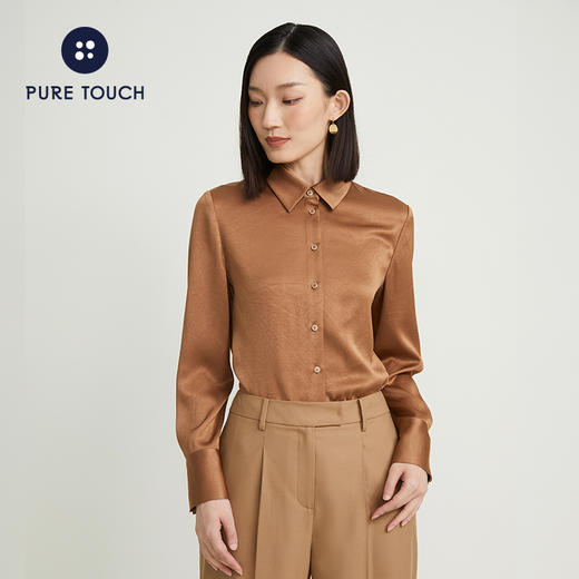 pure touch女士衬衫醋酸流沙色宽松百搭秋季上衣叠穿通勤外套 商品图2