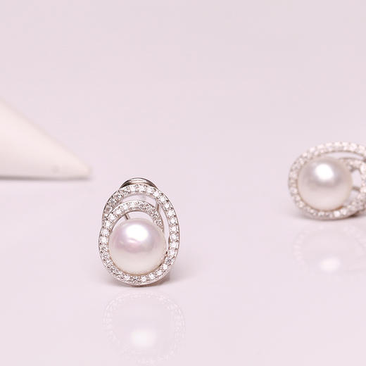 美裕 银925淡水珍珠耳钉 8-9mm白 107236 商品图3