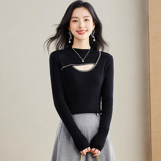 秋冬新款，小个子毛衣女短款半高领针织内搭时尚修身长袖打底衫CC-J286 商品图1