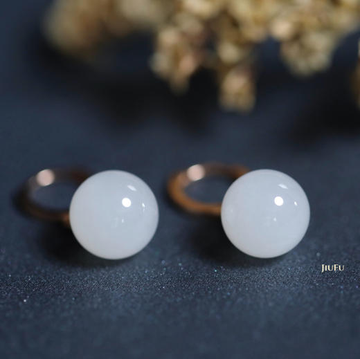 18K玫瑰金和田玉（白玉）耳扣/圆珠10mm  商品图3