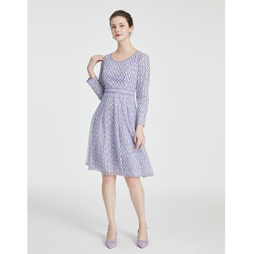 司歌印花几何长袖连衣裙圆领显瘦A881317 商品图1