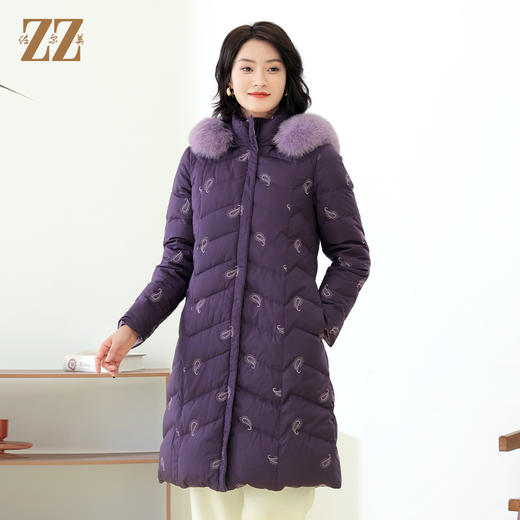 佐尔美秋季新款 休闲时尚可拆小碎花狐毛领羽绒服女E14YH34 商品图2