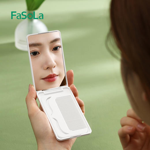 FaSoLa小镜子女随身携带补妆迷你带梳子化妆镜学生宿舍手持折叠镜 商品图2