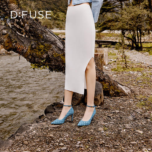 Dfuse迪芙斯2024春季新款尖头刺绣牛仔蓝简约高跟单鞋DF41111003 商品图11