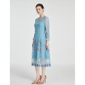 司歌刺绣长袖国风长袖网纱显瘦弹力连衣裙A881232