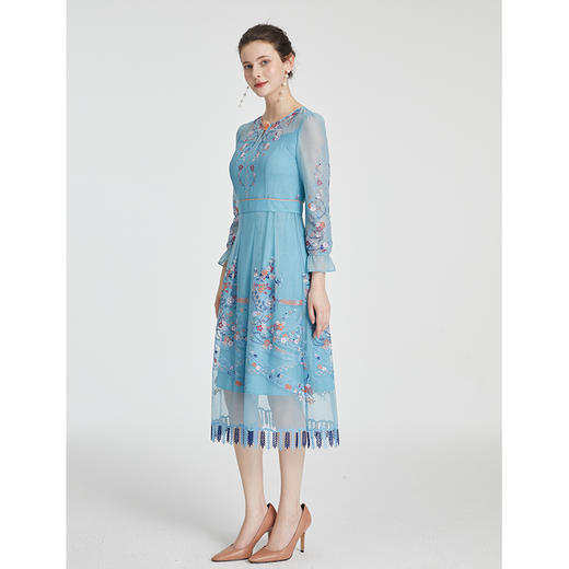 司歌刺绣长袖国风长袖网纱显瘦弹力连衣裙A881232 商品图0