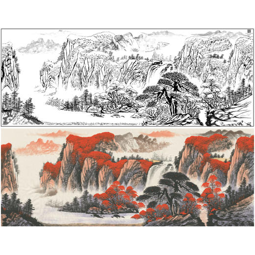 【大彩图】横幅工笔画白描底稿《鸿运当头》临摹勾线山水底稿FS08 商品图0