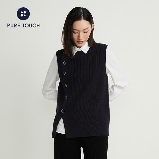 pure touch女士针织马甲套头宽松时尚百搭设计感显瘦背心秋冬内搭 商品图4