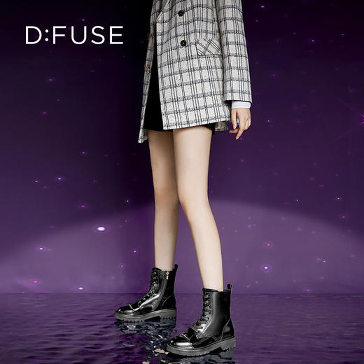 Dfuse迪芙斯冬季新款经典牛皮圆头短靴金属牌件马丁靴DF34116108 商品图2